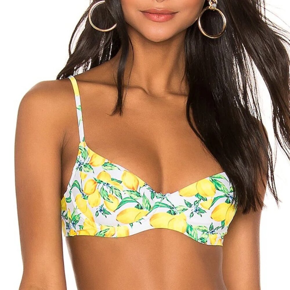 NWT Onia Lydia Bikini Top in Lemons All Over White - Size Medium